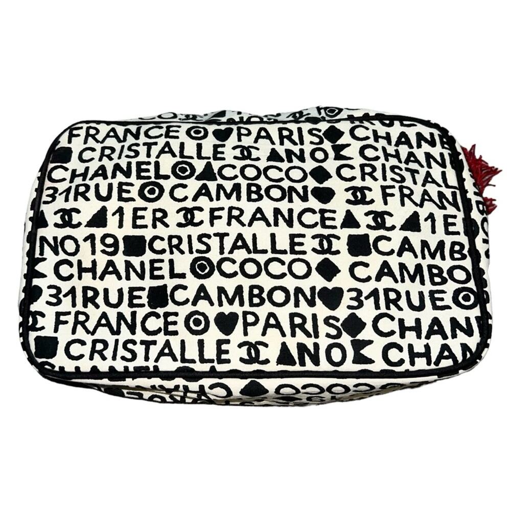 VTG Chanel Coco Cristalle Black & White Logo Zip Makeup Cosmetic Vanity Case Bag - Picture 11 of 16